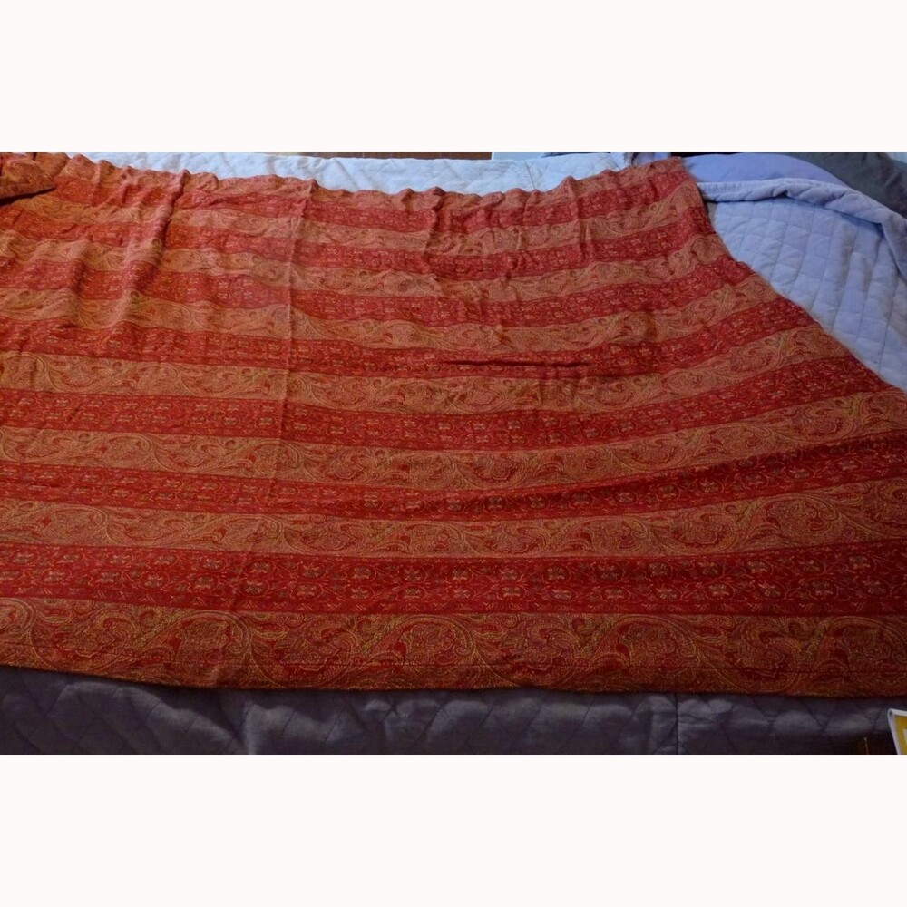 NWOT Vintage Kosas India Soft Cotton rayon Red Yellow Paisley Tablecloth 60x84"